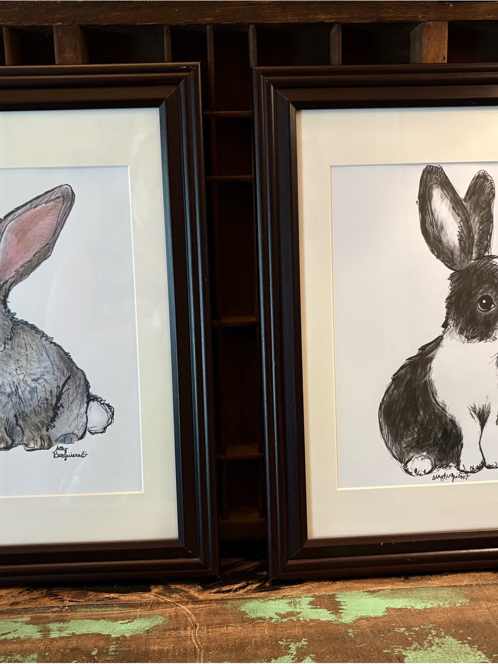 Ally Burguiers Gallery Pair of Framed and Matted Bunny Prints